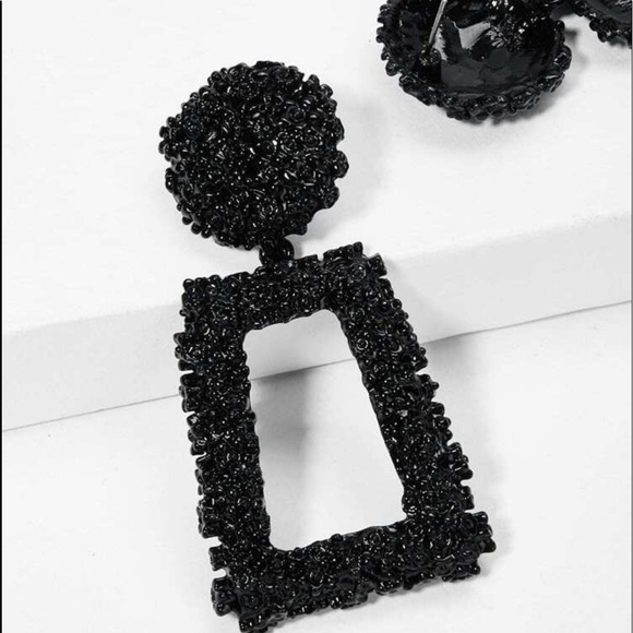 Open Rectangle Textured Drop Earrings - Picture 3 of 4